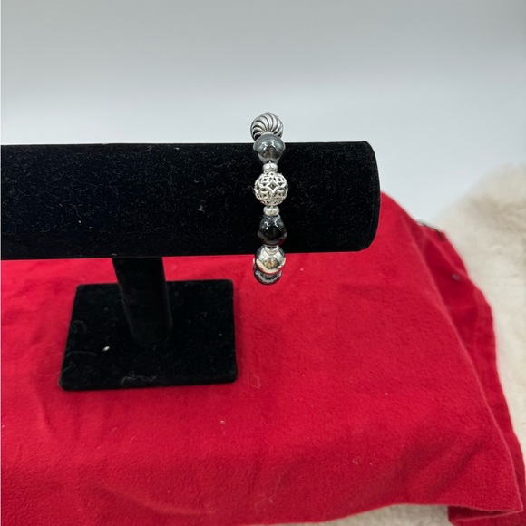 David Yurman Sterling Sliver Black Onyx Hematite Elements Bead Bracelet - Picture 4 of 6
